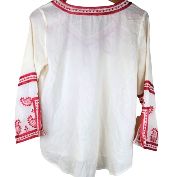 LUCKY BRAND TOPANGA DAYS BOHO White‎ and Red Embroidered Pesant Tunic/Top/Blouse - Picture 6 of 11